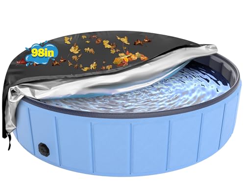 Hyperzoo Large 98 Inch Dog Pool Cover, Waterproof Round Pet Pool Cover with Drawstring, Upgraded 420D Tear-Resistant Outdoor Cover for Collapsible Dog Pools, Kiddie Pools, Wind-Resistant & Dustproof