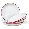 Red Co Set of 4 Enamelware Metal 10 Round Camping Plates Solid WhiteRed Rim