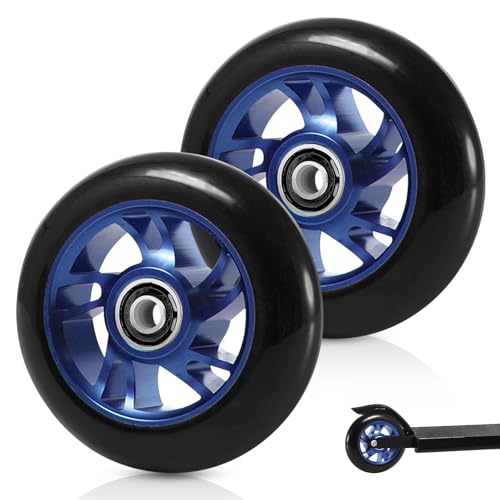 Lot de 2 Roue Trotinette Freestyle 100mm, Roue de Trottinette Freestyle, Roues de Rechange pour Trottinette, Roue Trottinette Alliage D'aluminium pour Scooter...