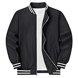 [KEFITEVD] アウター メンズ 秋服 ジャケット 薄手 ジャンパー 冬 スタジャン 大きいサイズ ブルゾン 軽量 ビジネス 防風 ウインドブレーカー 黒 無地 ブラック L