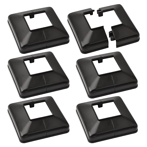 UFURMATE Post Base Cover, 6Pcs 50x50mm Plastic Post Base Cover Plates Decorative Split Post Skirt Cover Square Railing Base Cover for Stair Handrail Fence (Black)