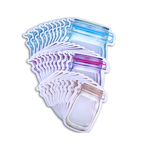 WSNDM 30 Stück Mason Jar Zip Beutel, 3 Größen, Wiederverwendbare gefrierbeutel Luftdichte Versiegelung Bags, Auslaufsichere Snacks Taschen, für Reisen, Camping, Picknick Cover