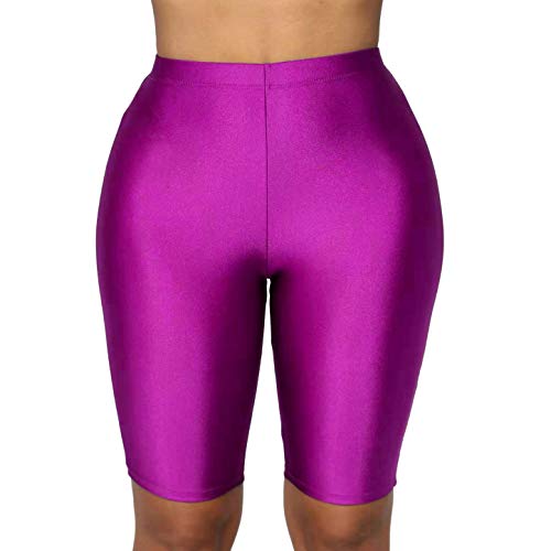 PESION Women's Active Biker Yoga Shorts/Pants, Sexy Spandex Boyshort, Purple Large
