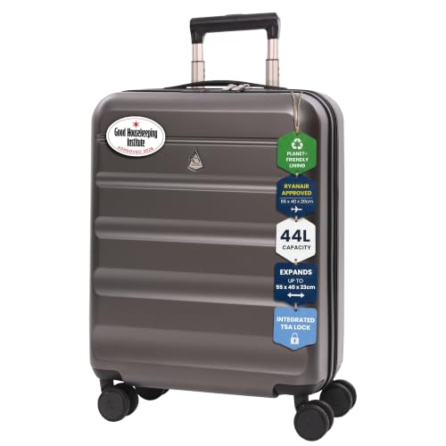 Aerolite Expandable 55x40x20cm to 55x40x23cm Ryanair Priority Wizz Air Priority & More Max Size Lightweight Hard Shell Carry On Hand Cabin Luggage Suitcase 55x40x20 55x40x23 with 4 Wheels (Charcoal)
