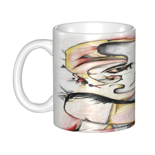 マグカップ - セラミックコーヒーカップ、ミルクカップ、(330ml) - 耐熱・耐寒性、大容量、軽量、環境に優しい - ギフトに最適(グレーの抽象的なジョーカーのポーズのユニークな絵画デジタルオイルレッドブラック)