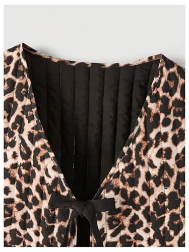 SHENHE Women's Plus Size Tie Front Bow Leopard Vest Quilted Jacket Sleeveless Crop Vest Outerwear3