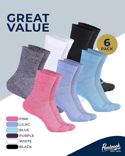 Image of Pembrook Knit Diabetic Socks for Men & Women - 6 Pairs, Wide Non Binding Neuropathy Socks for Women, Smooth Toe Seams