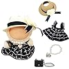 4 Pezzi Vestiti per La-bu-bu da 17 cm, Vestiti per bambola, Vestito per pupu Peluche Bambole per Collezionisti, Regali Bambini, set nero 1 Gonne , 1 Cappello di paglia, 1 Borsa a tracolla,1 Collana di