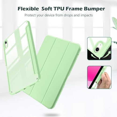 Image of MOCA Case for iPad A16 11th Gen 11 Inch 2025 & iPad 10th Gen 10.9 Inch 2022, Clear Back Cover, TPU Shockproof Frame, Auto Wake Sleep, Slim Transparent Protective Tablet Case (Matcha Green)