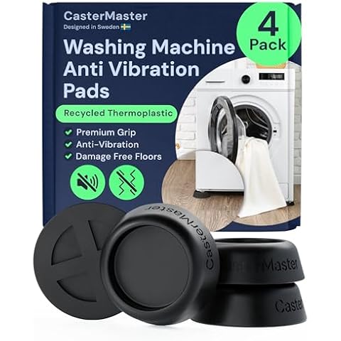 CasterMaster Universal Anti-Vibration Washer & Dryer Pads 4pc, Absorber Rubber Mats - Reduce Noise Prevent Walking, Vibration Absorber & Floor Protector, Anti-Slip Anti-Walk Fits All Washing Machines Cover