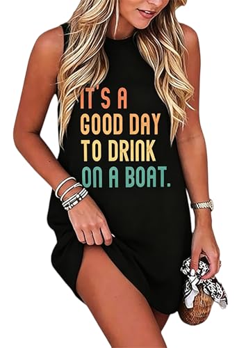 Image of Sun Salt Sand Coconut Tree Tank Mini Dress for Women Sleeveless Beach Praty Shirts Summer Vacation Short Mini Dresses