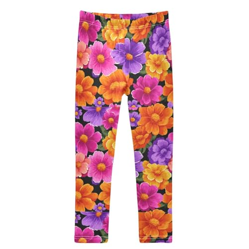 Groovy 70s Flowers Colorful Girls Leggings Kids Yoga Pants Dance Active Tights 4T