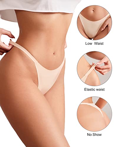 Image of DEANGELMON Seamless G-string Thongs for Women - No Show Thong Underwear Low Rise Stretch Panties Workout Pack