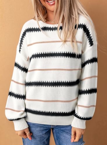Image of Dokotoo Womens Color Block Sweaters Long Sleeve Pullover Knit Tops | Winter,Cable Knit,Casual,Loose,Striped,Soft,Warm