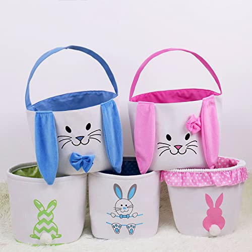 Image of Easter Bunny Baskets for Kids Empty Egg Hunt Bags, Rabbit Buckets with Handle for Carrying Candy Cute Stuffed Easter Festival Gifts