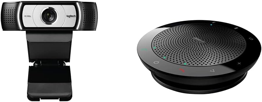Logitech C930-E Business Webcam, Full HD 1080p/30fps Video Calling & Jabra Speak 510 Speaker Phone - Microsoft Certified Portable Bluetooth Conference Speaker with USB, Black