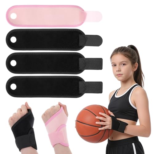 Quilax 4 PCS Kids Wrist Brace Adjustable Wrist Brace for Sleeping Adjustable Compression Straps for Different Sizes Suitable for Sports and Sleep(Pink Black)