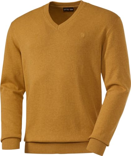 Otto Kern Pullover Herren mit V-Ausschnitt, Strickpullover aus 100% Baumwolle, Bequemes Sweatshirt in Regular-Fit Passform, Gelb, Gr. M