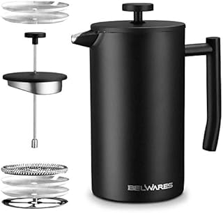BELWARES French Press Coffee Maker - Double Wall 304 Stainless Steel - 4