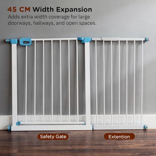 Image of Baybee Safety Gate Extension 45cm | Baby Gate Extender for Kids & Pets | Tool-Free Pressure Fit | Dual Side Compatible Extension for Doorways, Stairs & Hallways (White)