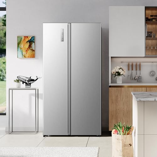 Hisense RS3P558NEIE Kühl-Gefrierkombination/Freistehend/ 544L Gesamtvolumen/ 39dB/ EEK: E/Total No Frost/SuperCool/Big Box/Temperatur Sensor/XXL Türfach/(BxHxT): 91,1 × 178,6 × 61,5 cm/Grau