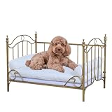 Pet Bed, Dog Bed with Metal Frame and Detached White Velvet Cushion with 2 Pillow for Small Dog