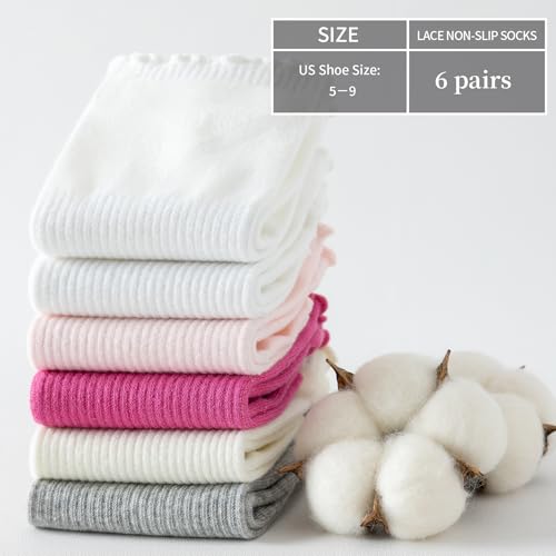 Image of No Show Socks Womens Low Cut Non Slip Ruffle Ankle Socks 6 Pairs | Frilly Soft Cute Solid Color Lettuce Edge Comfort Breathable One Size 5-9
