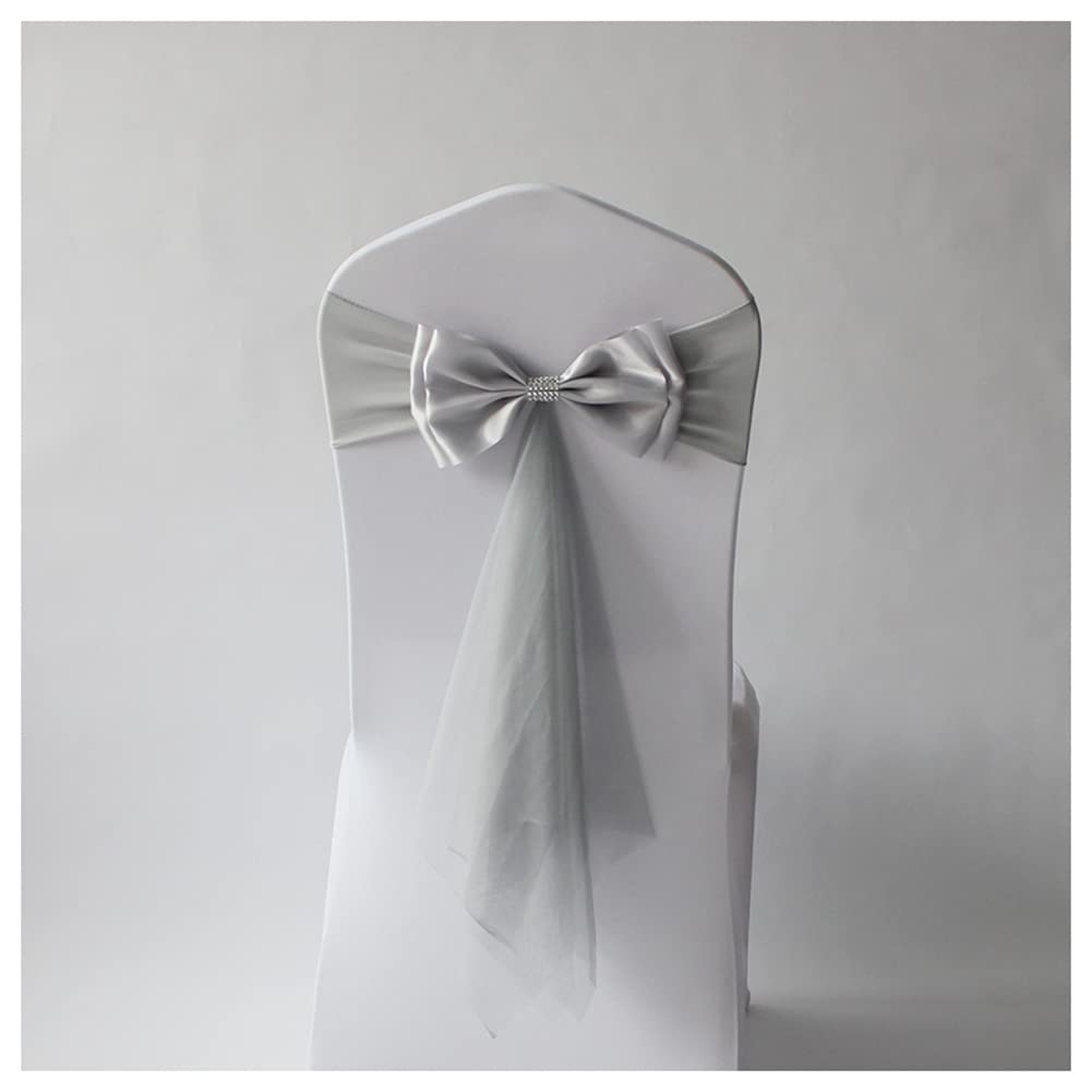 MeiYeAE 2 lazos para sillas de boda de organza vintage, decoración para bodas, fiestas de cumpleaños, color plateado y gris