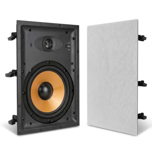 Herdio 8 Inch 2-Way in-Wall Speaker for Left/Right Main Channel Audio 1 Silk Dome Tweeter Magnetic Paintable Mesh Cover Compatible with Whole House Audio or Home Theater Single White