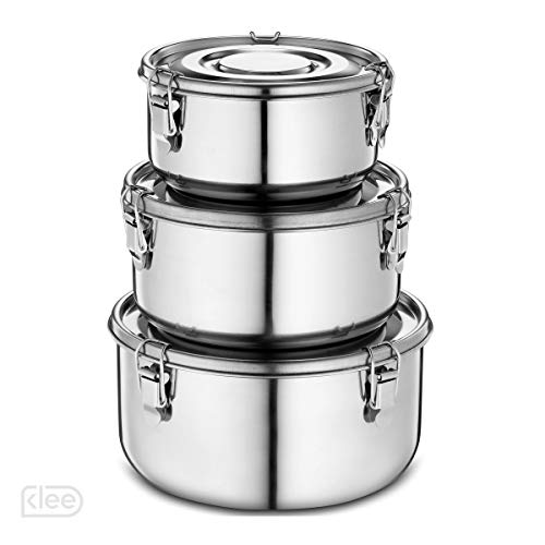 Klee Utensils 3-Piece Airtight Stainless Steel Food Storage Containers with Lids