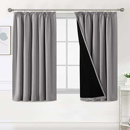 BellaHills 100% Blackout Curtains for Bedroom Thermal Insulated Curtains & Drapes Blackout Curtains Pencil Pleat Curtains for Living Room with Black Liner 2 Panels, 46 x 54 Inch, Dove Grey