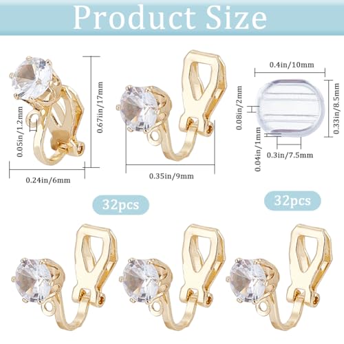 SOFPLATE 1 Box 32Pcs Clip-on Earring Converter Clip on Earrings Backs Brass Non Pierced Triangle Shape Clip Converters with Crystal Rhinestone and Pads Earring Clips for jewellery Making Supplies DIY - Image 2