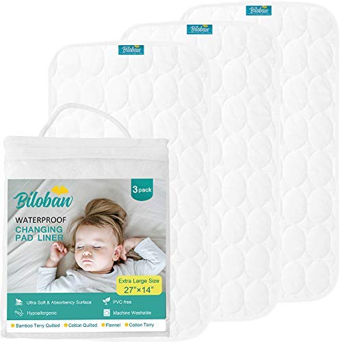 Image of Changing Pad Liners -100% Waterproof, Baby Skin Friendly, Absorbant Cotton Quilted, Baby Diaper Changing Cover Mat, 3 Count, Larger in 27" x 14", White