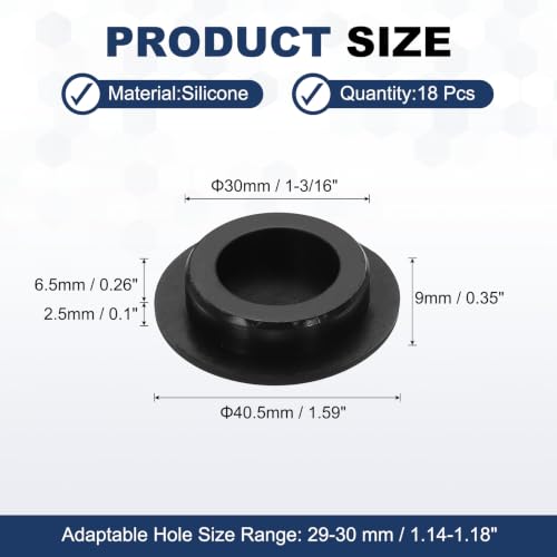 Image of MECCANIXITY 18pcs T-Shaped Silicone Plugs 30mm 1-3 /16 Inch Dia, Black | Snap in Plug Hole Seal Cover Round Rubber Stopper for 29-30mm Holes Kitchen Rubber Bulkheads Waterproof Sealing
