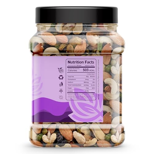 Image of Auravita Mix Dry Fruit 500GM | Healthy Mixed Nuts and Seed with Almonds, Cashews, Dates, Pumpkin Seeds, Candied Amla | Reusable Jar Pack Of 1