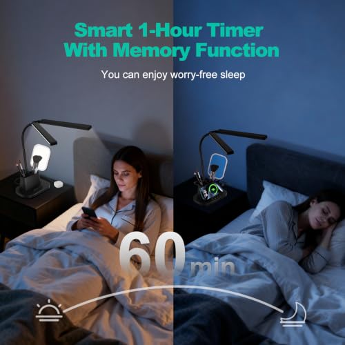 Image of Desk Lamp with USB-C Charging Port and Organizer Base, LED Desk Light with Pen Holder, Phone Stand, 25 Lighting Modes, Flexible Gooseneck Touch Lamp for Home Office, Study Desk, College Dorm Room