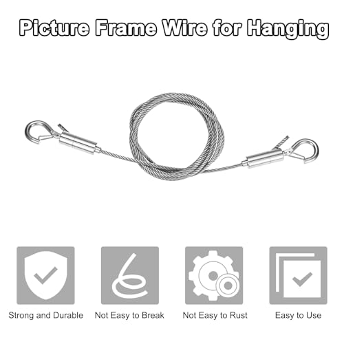 Image of M METERXITY 1-Pack Adjustable Picture Hanging Wire Kit, 1.5mx3mm Mirror Hanging Wire, Holds Up to 661lbs(300kg) 4.9FT Picture Frame Wire for Billboards /Basket /Flowerpot