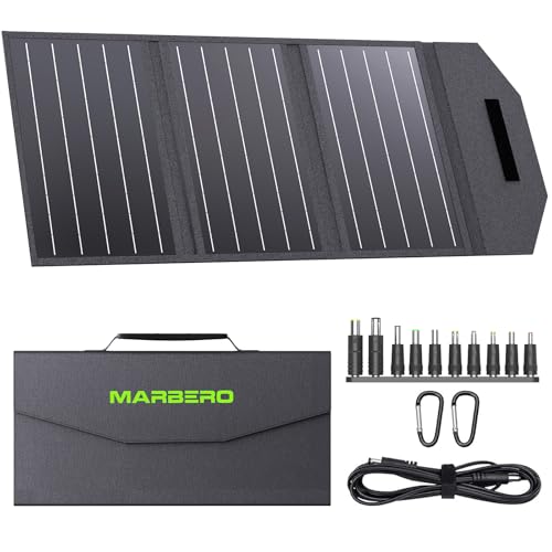 MARBERO 30W Portable Solar Panels, Foldable Solar Panel Battery Charger for Portable Power Station Generator, Ipad, Laptop, QC3.0 USB Ports & DC Output, for Camping Van RV Trip