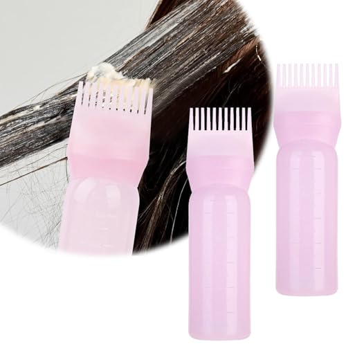 Norhogo 2 Pieces Hair Dye Brush Bottle Root Comb Applicator Bottle Comb Hairs Dye with Graduated Scale Scalp Treatment Tools Applicators Brush Bottles (Pink)