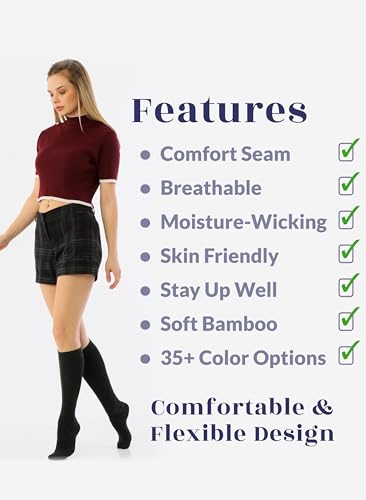 Image of Hugh Ugoli Women's Rayon Derived from Bamboo Knee High Socks Comfort Seam Long Dress Socks, Shoe Size 5-8 /8-11, 4 Pairs