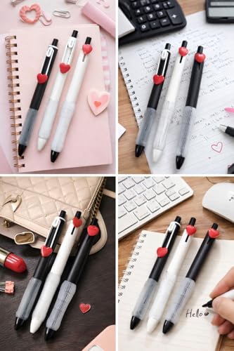Image of Heart Shape Black Pen Set 0.5mm Fine Tip Smooth Writing Black Ink, Cute Aesthetic Heart Top Design, Stylish Pens for Kids Students Office School Use, Lightweight Grip - Pack Of 1 (4 Pens)