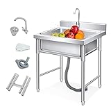 【Gran Capacidad】 - este lavabo de mesa de acero inoxidable tiene una bañera grande de 6,5 galones que puede contener una gran cantidad de platos o ropa. Tamaño de la bañera: 31cm de ancho x 35cm de profundidad, es su preparación de ingredientes para un buen ayudante (incluyendo grifos).