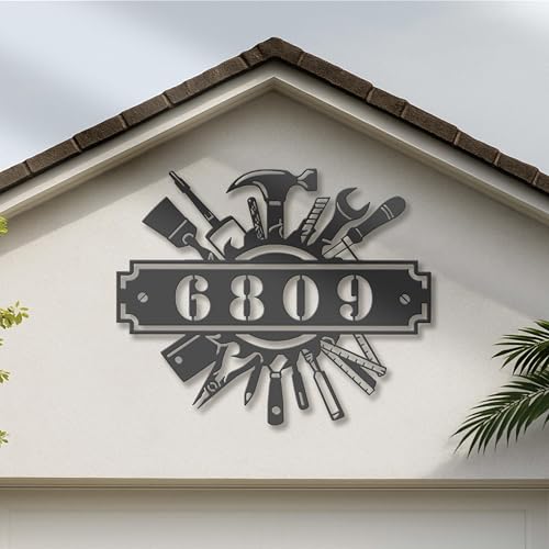 Custom Mechanic Garage Address Metal Sign, Personalized Toolbox Home Decor, Repair Number Plaque, Handyman Gift, Front Door Hanging Accent