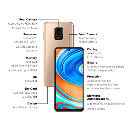 Image of Redmi Note 9 Pro Max (Champagne Gold, 6GB RAM, 128GB Storage) - 64MP Quad Camera & 8nm Snapdragon 720G & Alexa Hands-Free