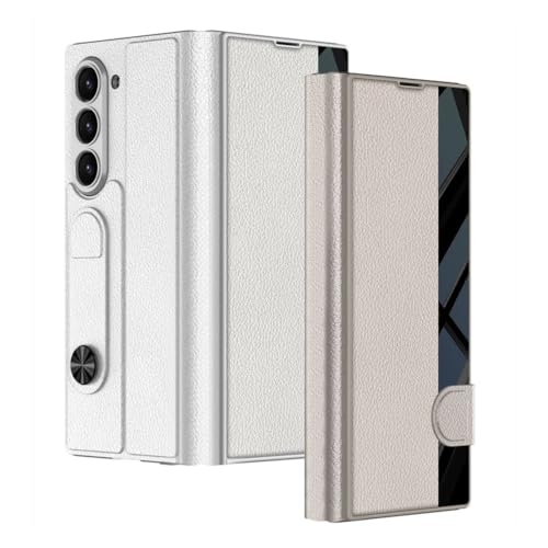 Image of TechTrendz Case for Samsung Galaxy Z Fold 7 Stand Case with Magnetic Closur, Luxury Flip Electroplated Shockproof Glass Hybrid Leather Flip Cover for Z Fold 7 Back Cover - White
