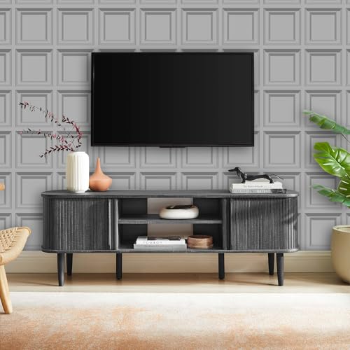 Camiraft 3D Effect Panel Wallpaper Wood Panelling Wall Panelling Grey Textured Retro Embossed Tartan Wallpaper Neutral Art Deco for Living Room Feature Wall Bedroom Ceilings