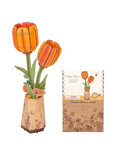 Robotime Flor Puzzles 3D Madeira, Maquetas para Construir Adultos, Maqueta Madeira, Presentes para Mulheres no Dia dos Namorados e Aniversário (Tulipa Laranja)