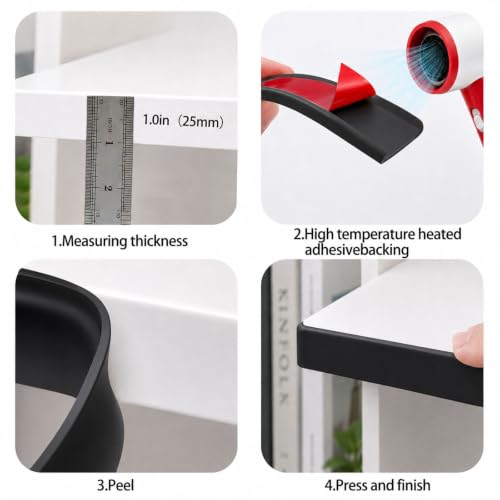 Image of U-Shape Black TPE Edge Banding 16.4Ft (W:1.0'' H:0.2'') | Self-Adhesive Flexible Edge Trim, Furniture Edge Protector & Countertop Molding