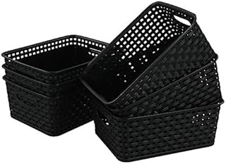 Eudokky Black Plastic Woven Baskets for Storage, Set of 6