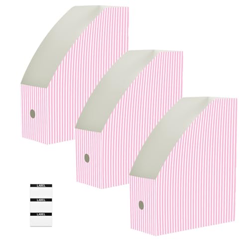 Organiseur pour bureau pliable lot de 3 chemises range-magazines roses et blanches